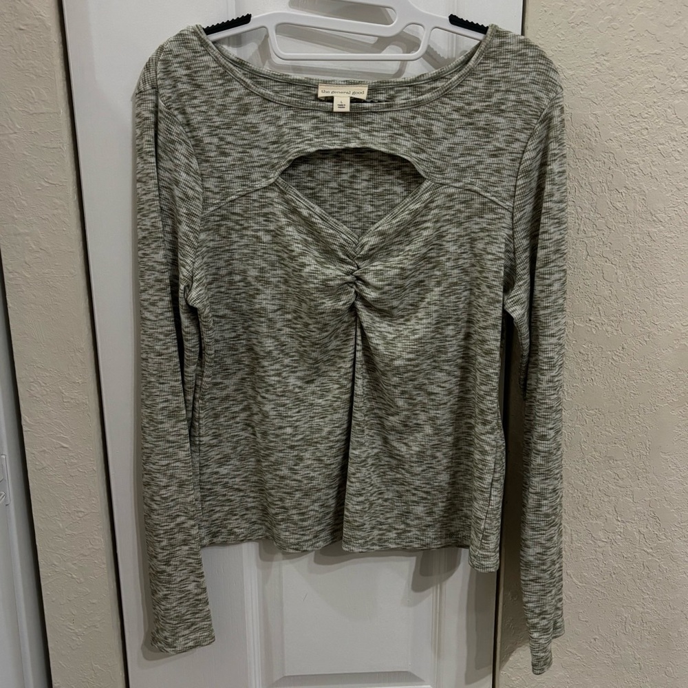The General Good Green and White Long Sleeve Women's Cutout top